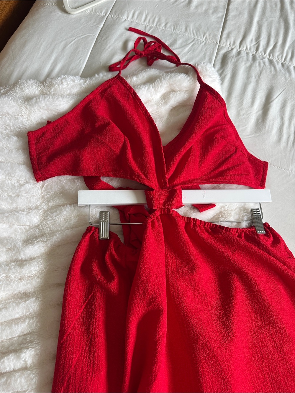 Red Cutout Halter Maxi Dress NWT Vacation Dress - Picture 6 of 7